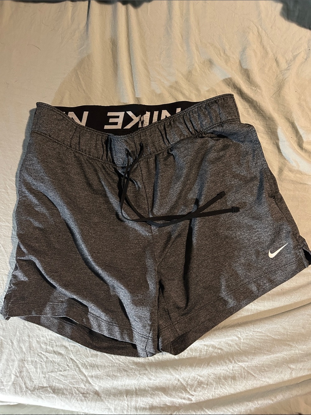 Nike Charcoal Gray Athletic Shorts with Black Drawstring